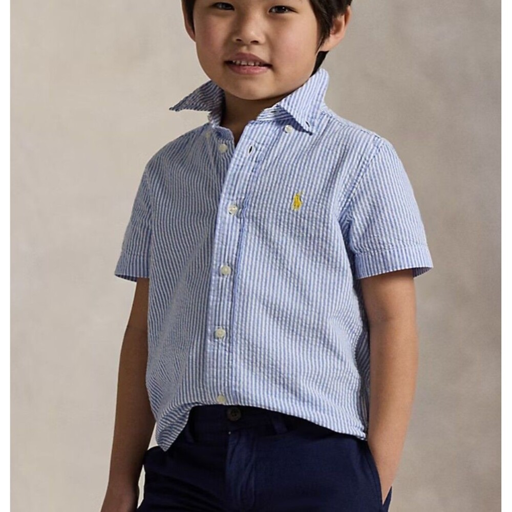 Polo Ralph Lauren Boys Size M (10-12) Shirt Seersucker Button Down Short Sleeve